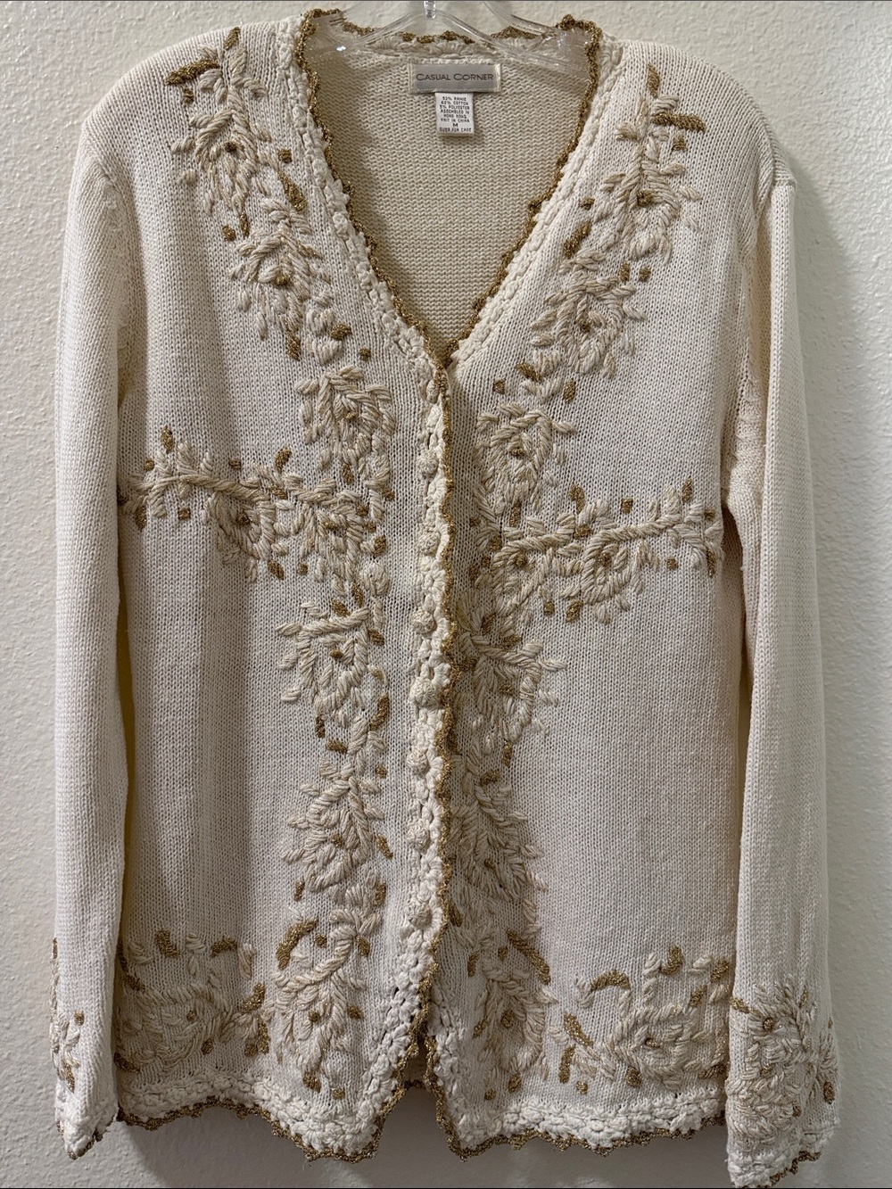 Casual Corner Cream Cardigan with Gold-Tone Embroidery - Picture 2 of 9